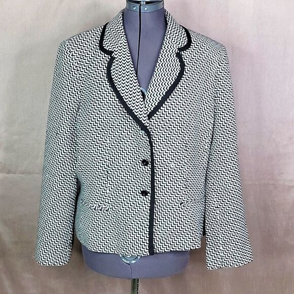 **LE‎ SUIT Black and White Wavy Patterned Jacket Size 18 - Picture 1 of 8